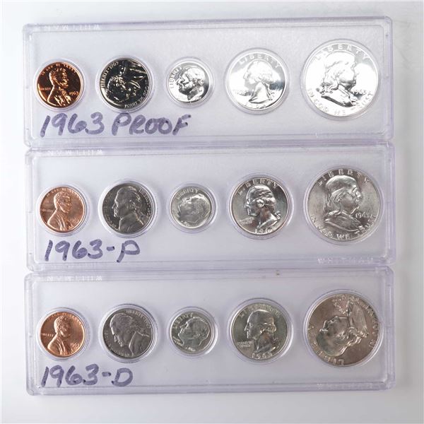 3pc 1963, 1963 D,P U.S. Mint Proof and Five-Coin Sets