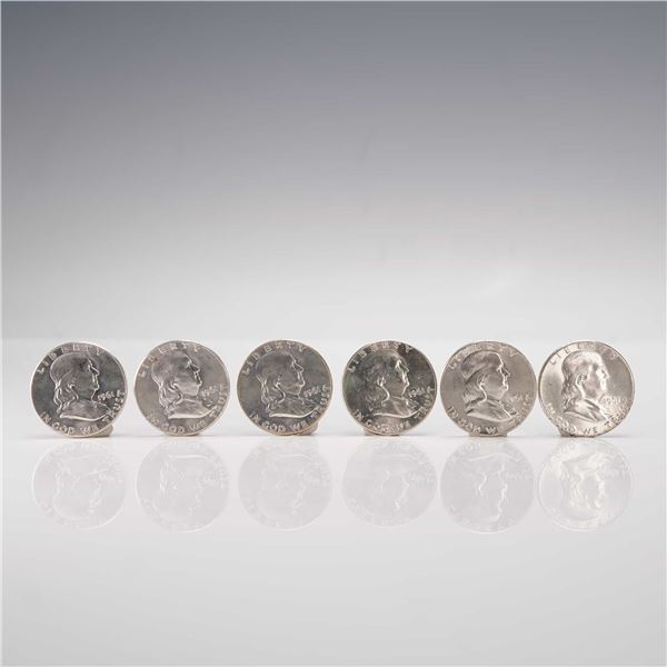 6pc 1961 Franklin Half Dollar Coins