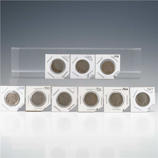 US Buffalo Nickel Collection, 9 Coins, 1920, 1924, 1926, 1927, and 1929