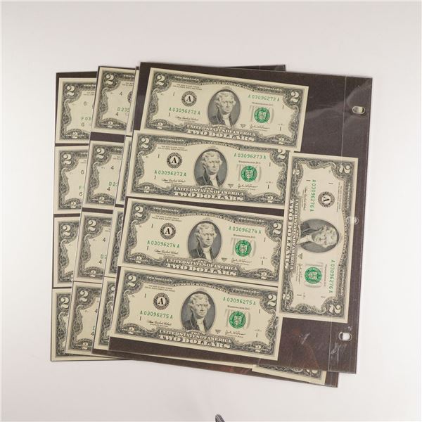 20pc 1976, 2003 U.S. Two Dollars Consecutive Numbered Bills