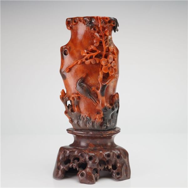 Late Qing to Republic Period Chinese Hand-Carved Soapstone Footed Vase
