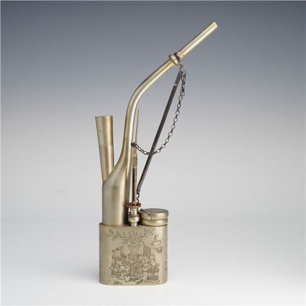 Late Qing Dynasty Engraved Paktong Chinese Water Pipe