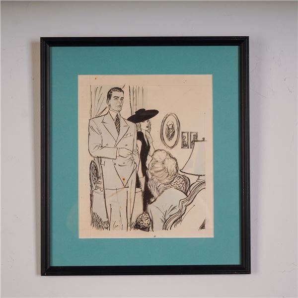 Wayne Hall Original Illustration, Don't Say That Word, 1945, Signed