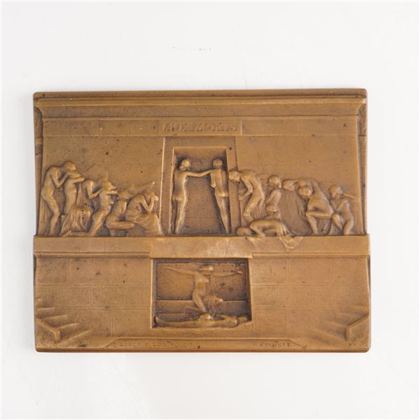 Alexander Kautsch Art Nouveau Bronze Relief Plaque, Aux Morts, after Paul-Albert Bartholome
