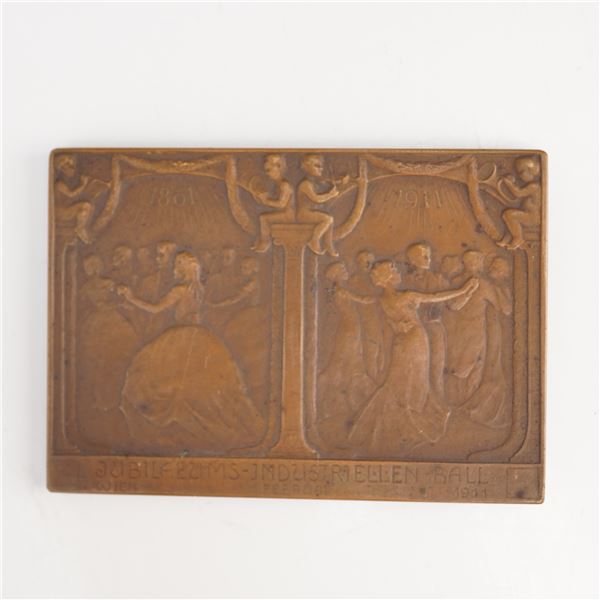 Austrian Art Nouveau Bronze Commemorative Plaquette, Jubilaeums-Industriellen Ball Wien, 1911