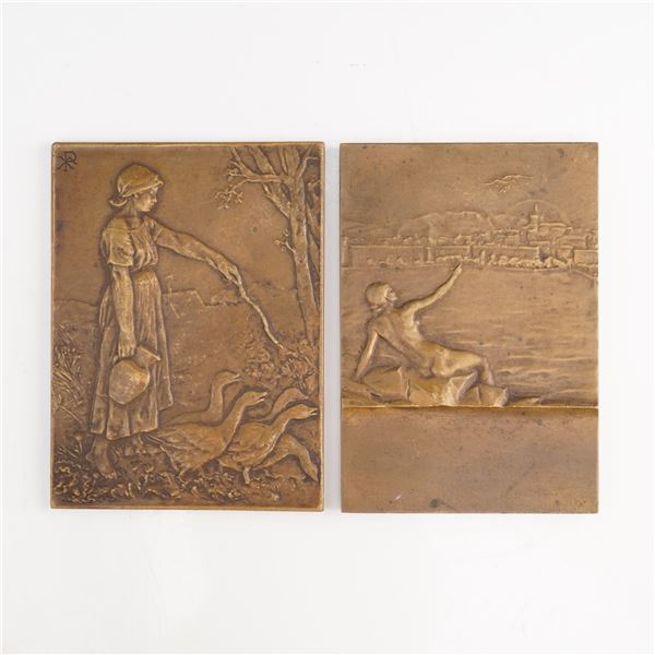 Pair of Art Nouveau Bronze Commemorative Plaques, Pawlik and Recoura