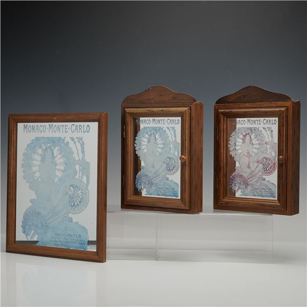 3pc After Alphonse Mucha Wall Cabinets & Wall Mirror, Monaco-Monte-Carlo