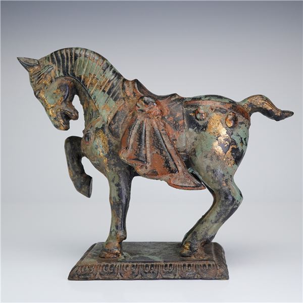 Tang Style Parcel-Gilt Bronze Metal Horse Figurine