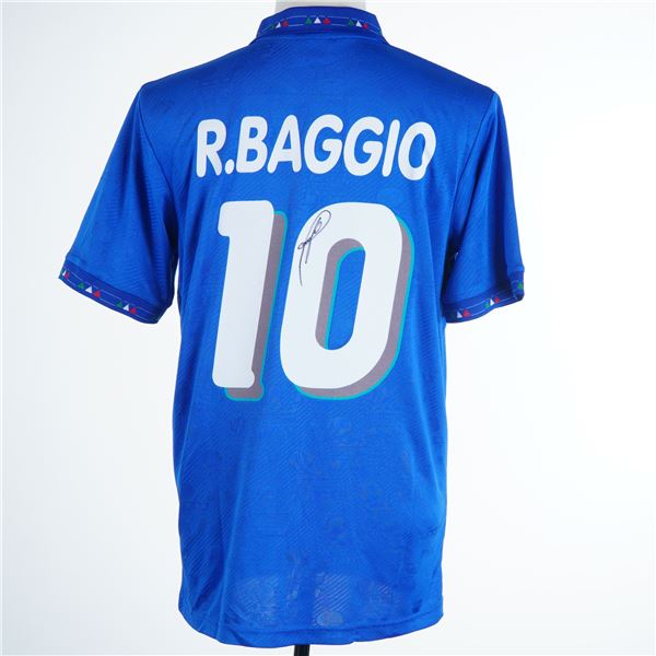 Roberto Baggio Signed Italy 1994 World Cup Style Home Jersey with Icons.com COA