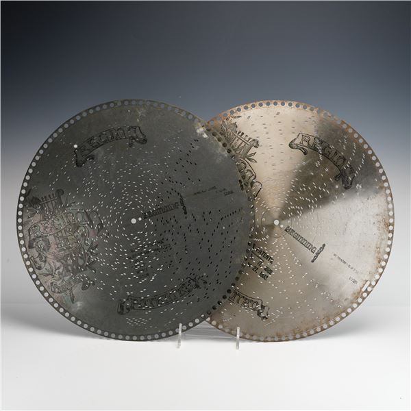 Regina 15.5-Inch Metal Music Box Discs, Pair, circa 1893