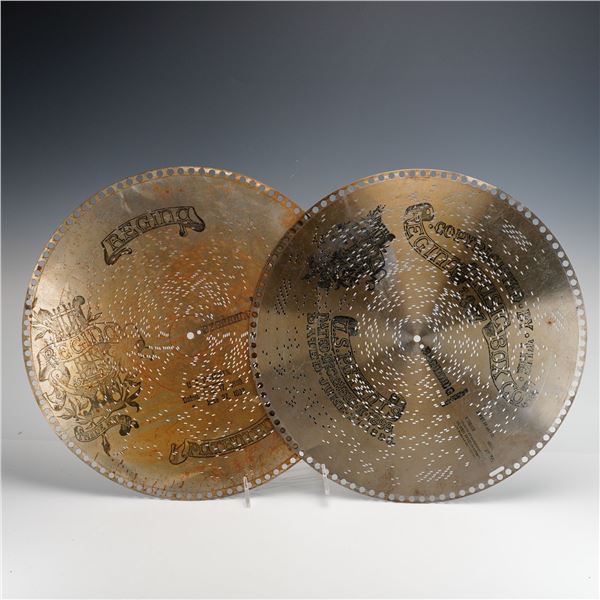 Regina Music Box Co. 15.5-Inch Perforated Metal Music Box Discs, A Pair