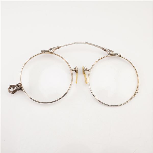 Continental Optical Co. Pince Nez Spectacles in 12K White Gold-Filled Metal