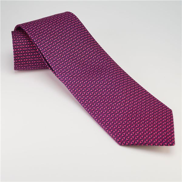 Hermes Paris Silk Tie Magenta Geometric Triangle Pattern
