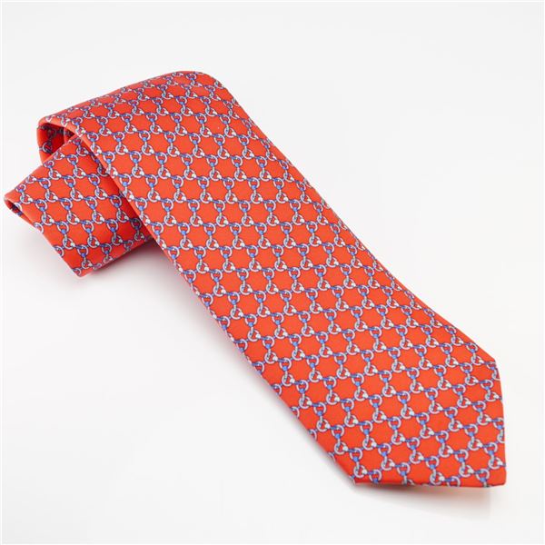 Hermes Paris Silk Tie in Red Chain Pattern