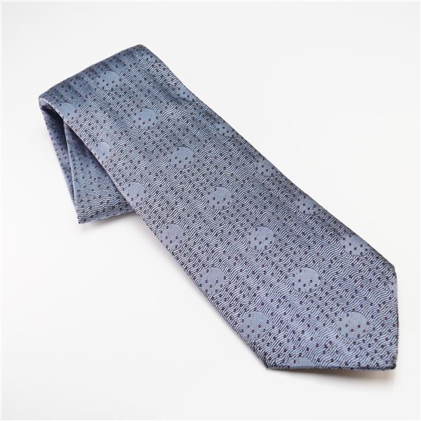 Hermes Paris Silk Tie Muted Blue with Wavy Geometric Pattern