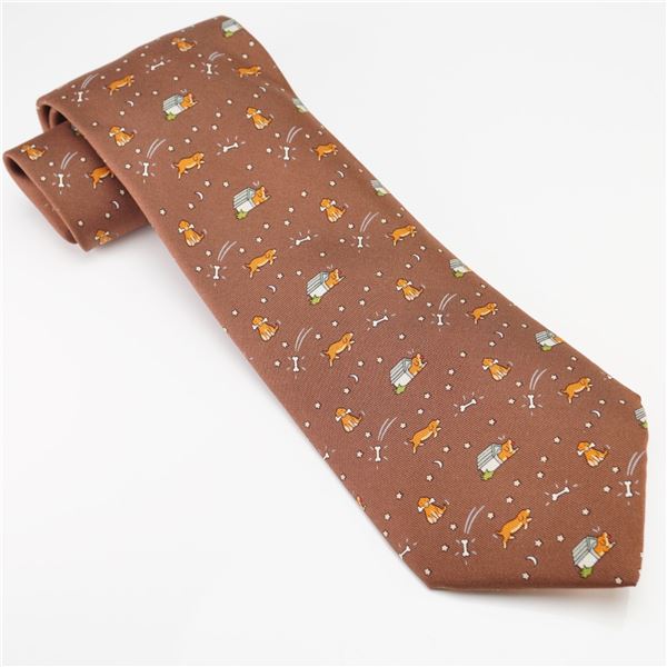 Hermes Paris Silk Tie Dog Patterned
