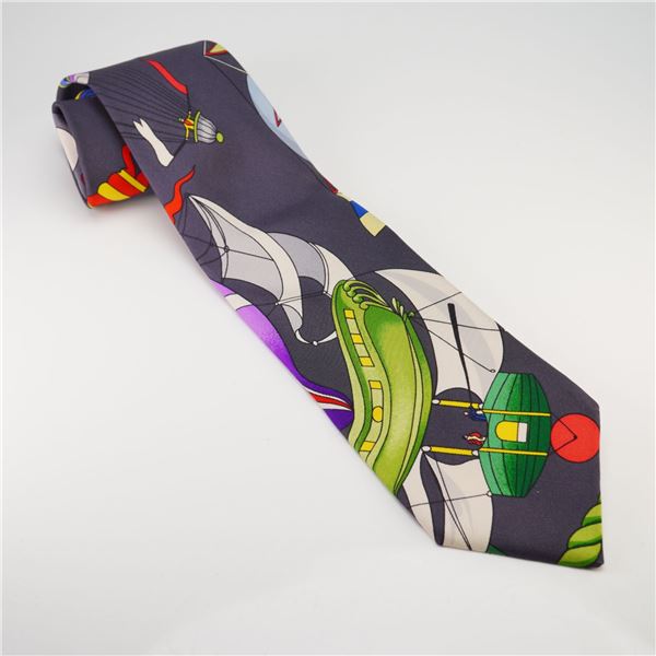 Hermes Paris Silk Tie with Aeronautical Motif