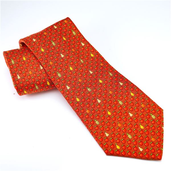 Hermes Paris Silk Tie with Whimsical Fruit Motif