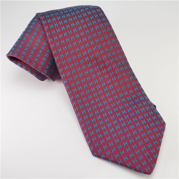 Hermes Paris Silk Tie, Red and Blue H Motif