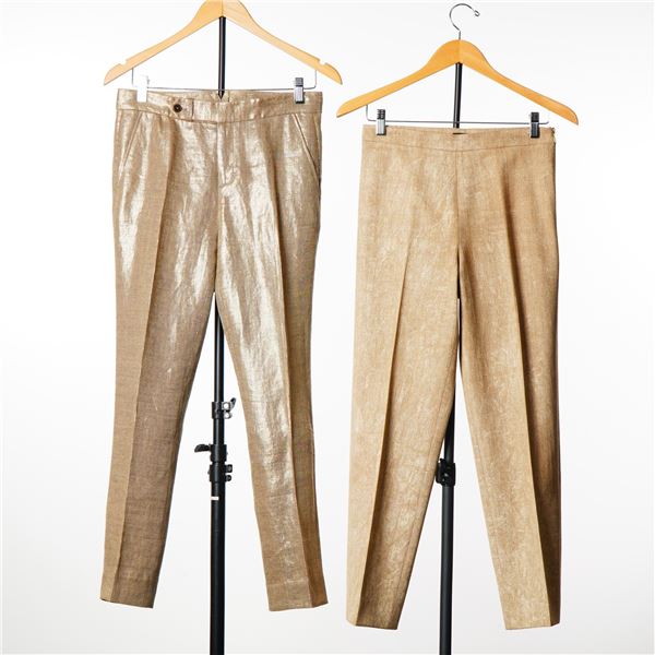 Two Pairs Designer Linen Trousers, Donna Karan & Ralph Lauren