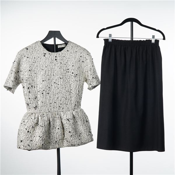2pc Balenciaga Paris Peplum Top and Zoran Wool Skirt