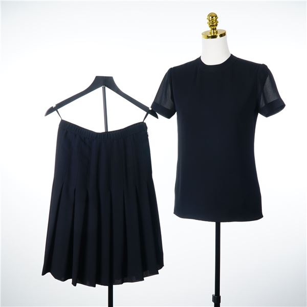 Christian A. New York Two-Piece Black Polyester Blouse and Pleated Skirt Set