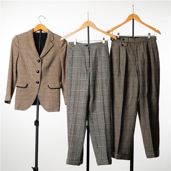 3pc Designer Plaid Wool Garments Including Ralph Lauren Collection and OGGI