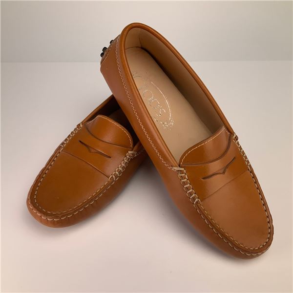 A Pair of Tod's Gommino Tan Leather Driving Loafers