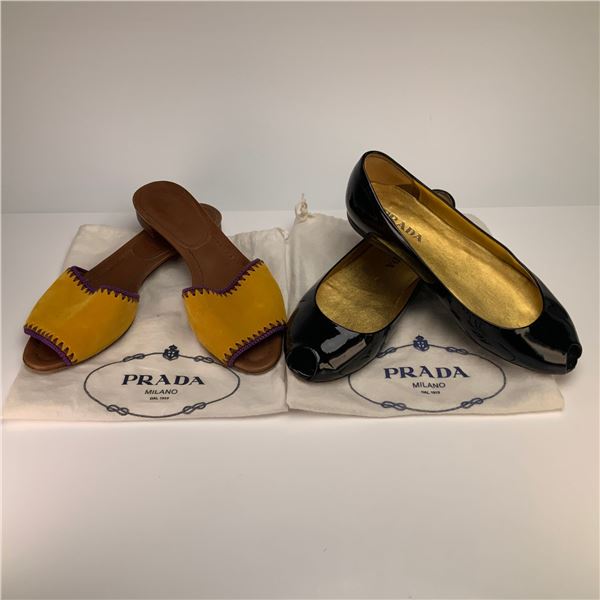 Two Pairs of Prada Designer Shoes with Dust Bags