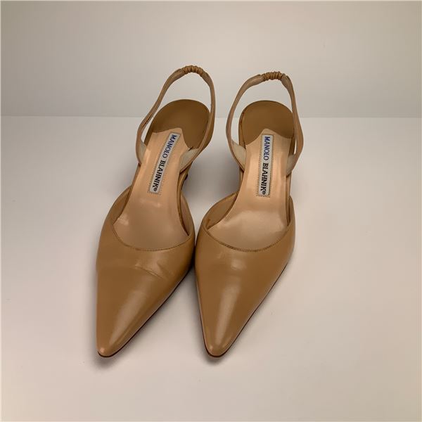 Pair of Manolo Blahnik Carolyne Leather Slingback Pumps