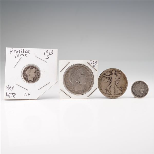 4pc 1908 -1936 United States Silver Barber Dimes and Half Dollar Coins