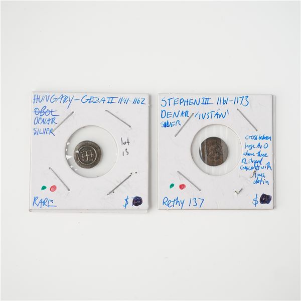 2pc 1141 - 1173 Hungary Silver Denar - Geza II and Stephen III
