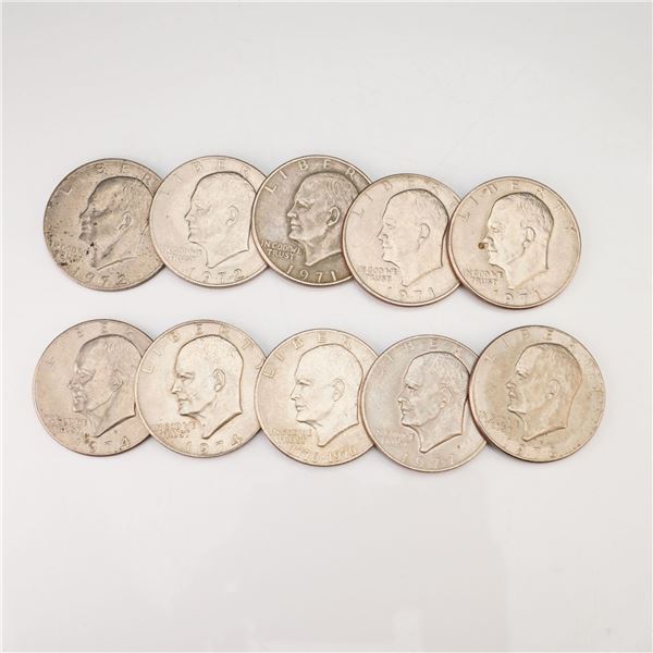 1971, 1972, 1974, 1976, 1977, 1978 Ten Eisenhower One Dollar Circulated Coins