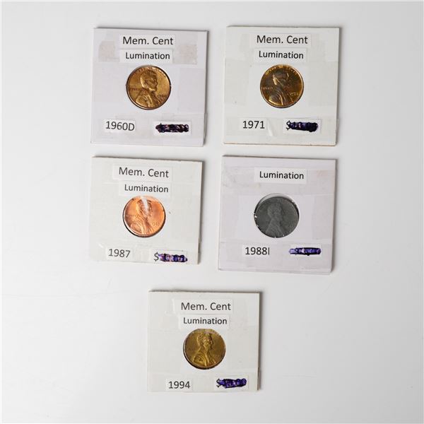 5pc US Lincoln Memorial Cent Lamination Error Coin Collection