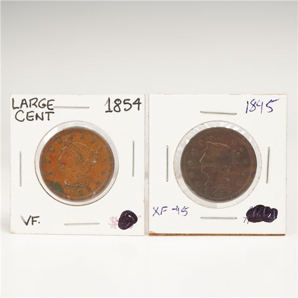 2pc 1845 & 1854 Liberty Head One Cent Coins