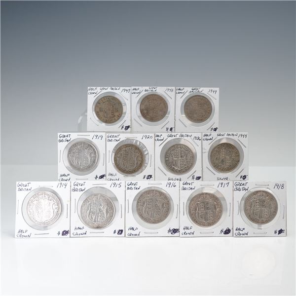 12pc 1914 to 1949 George V 1/2 Crown (Type 1&3) Coins