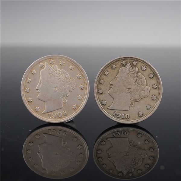2pc 1906 & 1910 Liberty Nickels