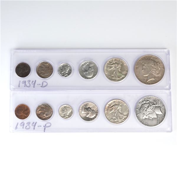 2pc 1934 D & P U.S. Mint Coin Sets