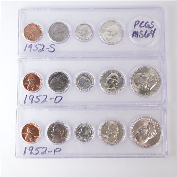 3pc 1952 D,P,S U.S. Mint Coin Sets