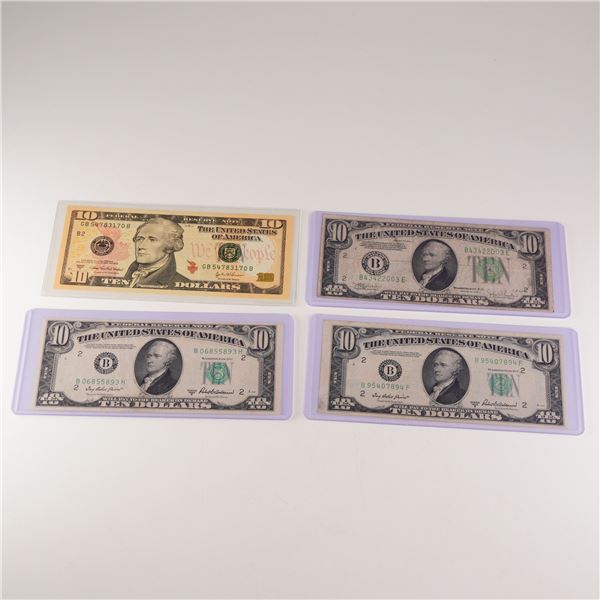 4pc 1934C, 1950B, 2004A U.S. Federal Reserve Ten Dollar Notes