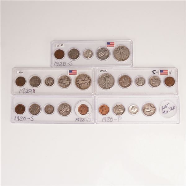 5pc 1928 to 1930 American Coinage Sets