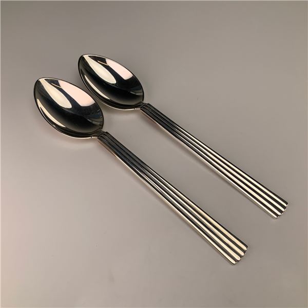Two Georg Jensen Denmark Sterling Silver Teaspoons in the Bernadotte Pattern