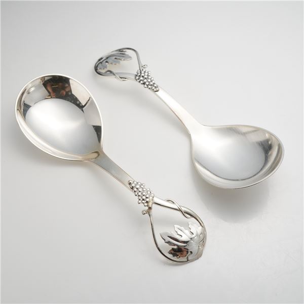 Pair of Cohr Denmark Sterling Silver Sugar Spoons in Pierced Grape Pattern