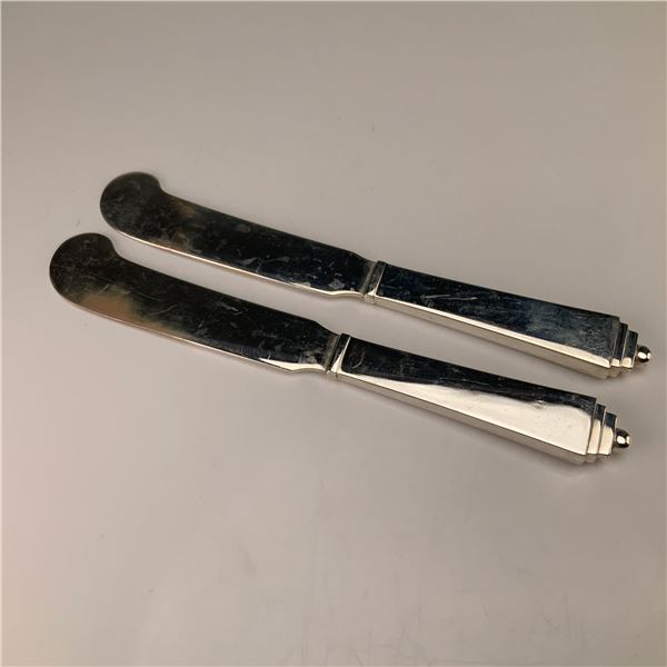 Pair of Georg Jensen Denmark Sterling Silver Pyramid Butter Knives
