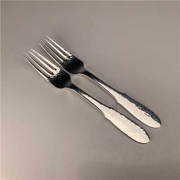 A Pair of Georg Jensen Denmark Mermaid Pattern Hammered Silverplate Forks