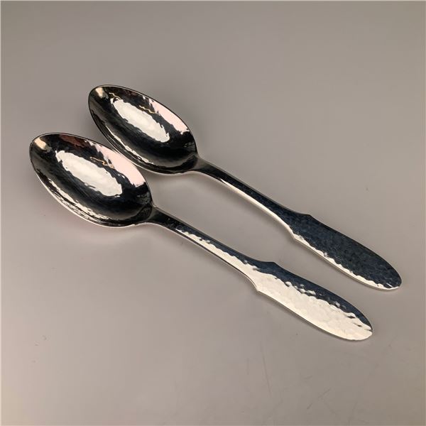 A Pair of Georg Jensen Denmark Mermaid Pattern Hammered Silverplate Teaspoons