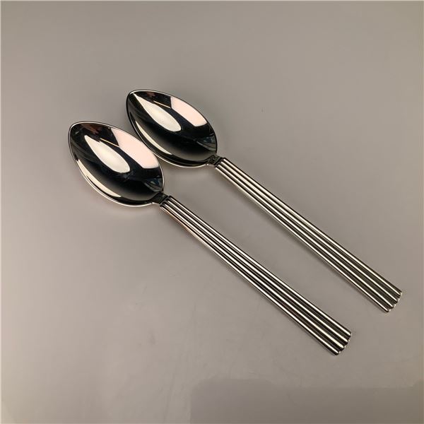 A Pair of Georg Jensen Denmark Sterling Silver Bernadotte Pattern Teaspoons