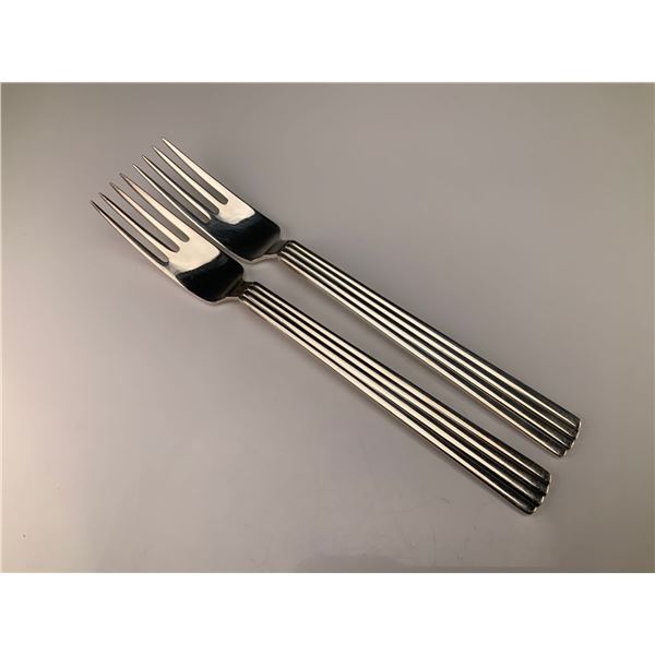 A Pair of Georg Jensen Denmark Sterling Silver Dinner Forks in the Bernadotte Pattern by Sigvard Ber