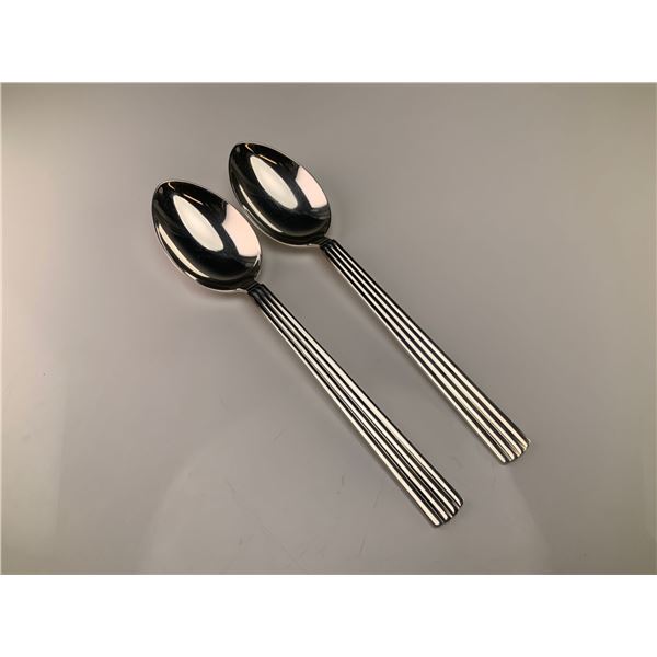 A Pair of Georg Jensen Sterling Silver Bernadotte Dessert Spoons