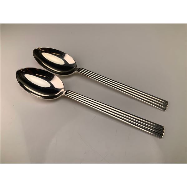 A Pair of Georg Jensen Sterling Silver Bernadotte Dessert Spoons